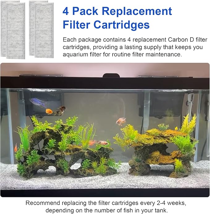 Filter D Cartridges Replacement for Imagitarium Aquarium Fish Tank Filter, Aquarium Coconut Carbon Cartridge Filter Compatible with Imagitarium Aquariums Type D Filter Cartridges 4 Pack