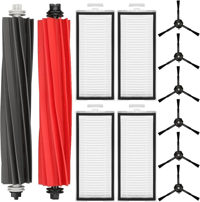 Replacement Parts Fit For Roborock Q5 Pro/ Pro+(Plus) / Max+(Plus)/ DuoRoller+(Plus), Q8 Max/ Max+(Plus) Robot Vacuum Cleaner Accessories Kits. Dual Main Roller Brush, Washable Filter, Side Brush