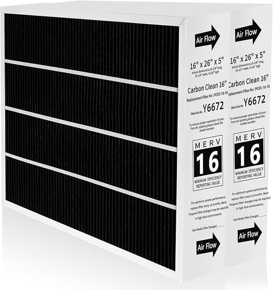 2 Pack X6672 16X25X5 Furnace Filter Compatible with Lennox X6672 and Lennox HCC16-28 Healthy Climate Carbon Clean Home Furnace Filter for HVAC System, Part # HCF16-16, HCF16-10