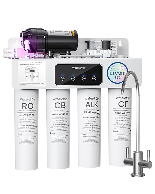 Waterdrop T4-A Alkaline pH+ Reverse Osmosis Water Filter, Dual Flow, NSF/ANSI 372 Certified, 10-Stage, 450 GPD Tankless Undersink RO Filtration System, 2:1 Pure to Drain, BPA Free, Plug-in Required