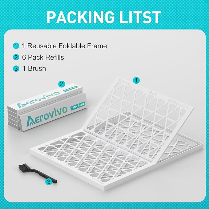 14x30x1 Refillable Air Filter Kit, MERV 8, 1 Reusable Foldable Frame ＆ 6 Refills, Fits Most AC HVAC Furnace Devices, Actual Size 13.75x29.75x0.75in