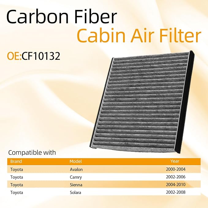 CF10132 Cabin Air Filter w/Activated Carbon Compatible with Lexus ES300/ES330/GX470/RX330/RX350/RX400h 02-09, Toyota Avalon/Camry/Sienna/Solara 2000-2010.