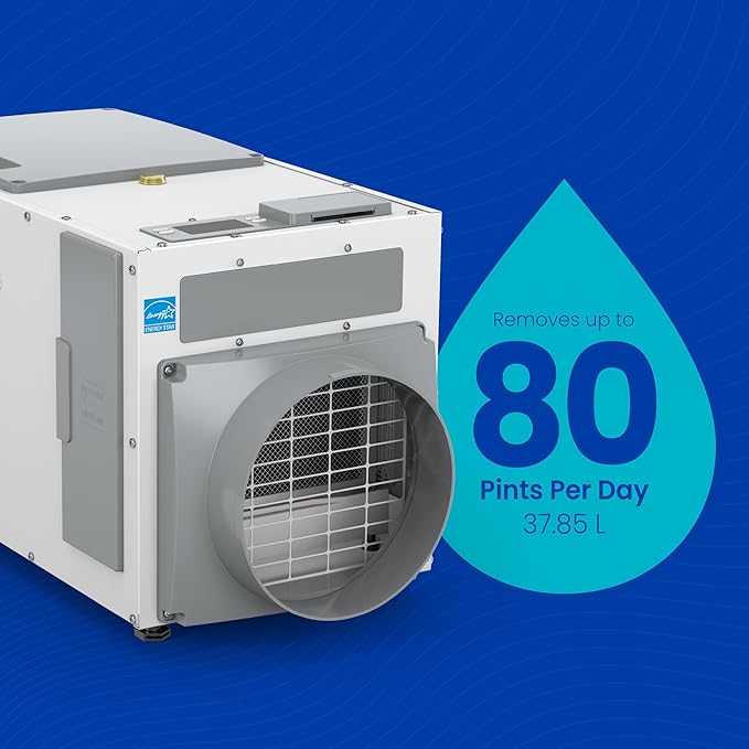 AprilAire E080 Pro 80-Pint Whole-House Dehumidifier, Energy Star Certified, Commercial-Grade for Basement, Crawlspace or Whole House up to 4,400 sq. ft.