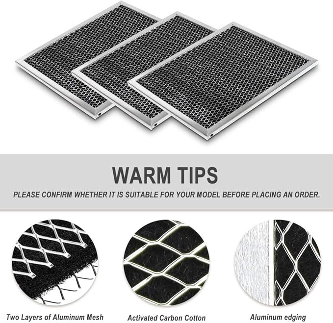 97007696 Range Hood Filter Charcoal Odour Filter for Range vent hood by Cenipar (8 3/4" X 10 1/2" X 3/8")-3 Pack
