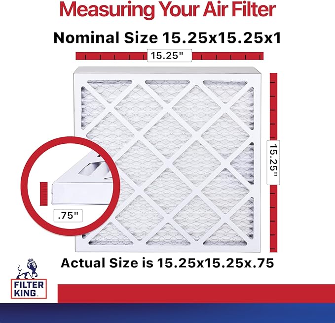 Filter King 15.25x15.25x1 Air Filter (MERV 11) (6-Pack) Dust & Allergy Control AC Furnace Filters, MADE IN USA, HVAC, Pleated, Electrostatic (Actual Size: 15.25 x 15.25 x .75)