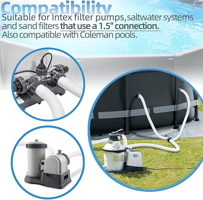 1.5" Pool Pump Hose for Intex Sand Filter Pumps & Saltwater Systems, 29060E Pool Filter Hose for Intex & Coleman Above Ground Pools Parts- 59" Long replacement hoses (Set of 2)