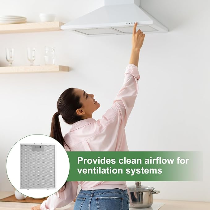 2 Pack Metal Cooker Hood Filter Replacement 320 x 260 x 9 mm, Kitchen Aluminium Extractor Fan Filter, 5-Layer Mesh Kitchen Hood Grease Filters for Many Leading Brand of Vent Cooker Hood