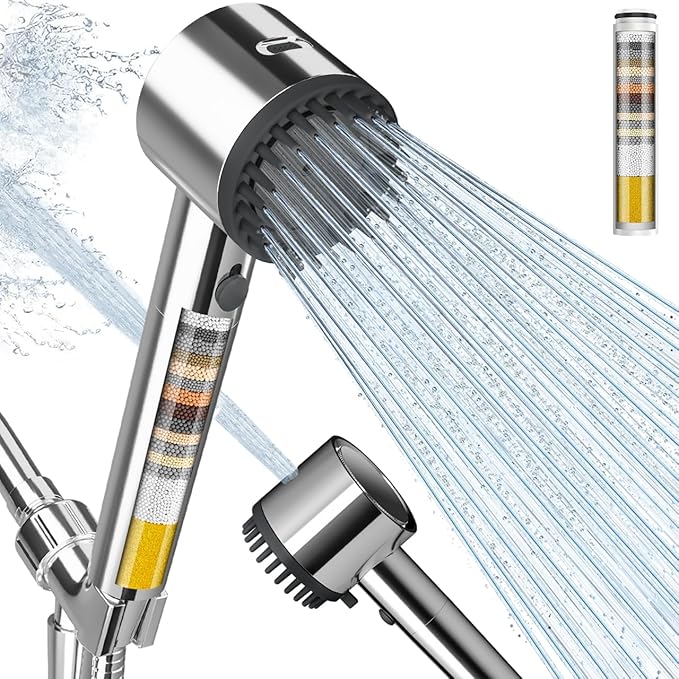 Cobbe Ion Drops Filtered Shower Head with Handheld, 5 Spray Mode Showerhead with Filters, Built-in Power Wash for Hard Water - Remove Chlorine - Reduces Dry Itchy Skin, Chrome