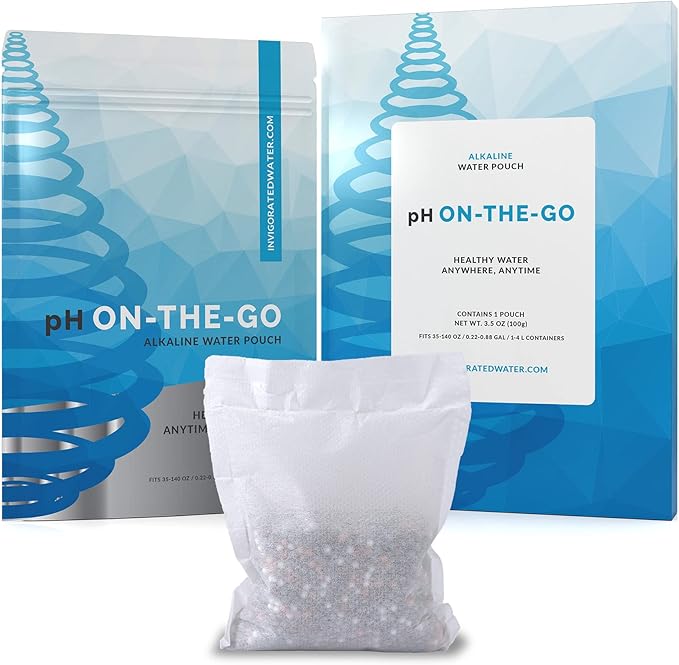Invigorated Water pH ON-The-GO Alkaline Water Filter Pouch- Portable Alkaline Water Filtration System for Your Bottle, Pitcher, Jug, Container - High pH Water - Long-Life 105 Gallon/400 Litre (1-Pack)