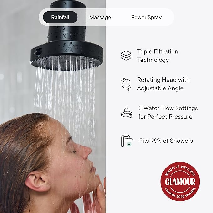 Qure Shower Filter Head for Hard Water, healthier Hair, Skin & Nails, Reduces 99% Chlorine, High Pressure Showerhead, Improve your Beauty and Skincare Routine, Dermatologist-approved - White