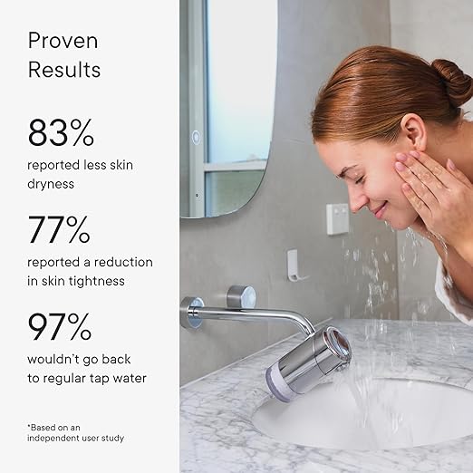 Qure Skincare Bathroom Sink Filter Water Faucet for Skin, Reduces 99% Chlorine and Heavy Metals, Skin Hydration in 4 Weeks, Reduces Build-Up, Balances pH, Softer Skin & Hair - Silver