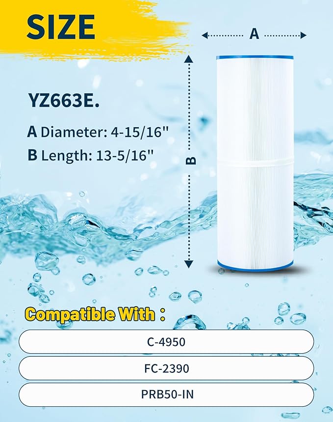 PRB50-In Spa Filter Cartridge Compatible with Unicel C-4950 50Sq.ft Guardian 413-212-02 Filbur Fc-2390 03Fil1600 17-2380 Darlly 40506 1 Pack