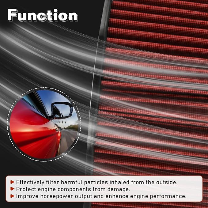PTNHZ Red Round Air Cleaner Filter Element High Flow Replacement With Chevy Buick Ford GMC Oldsmobile Pontiac (14" x 5")
