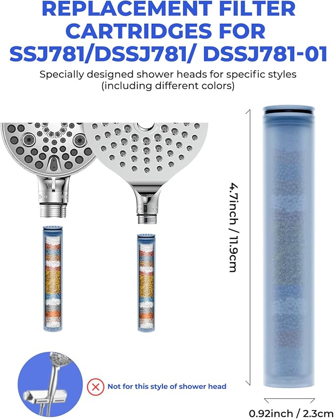 4 Pack Shower Head Filter Replacement Cartridge Compatible with MakeFit SSJ781/DSSJ781/DSSJ781-01& HOPOPRO HSF-002, Multi-Stage Shower Filtration Removes Chlorine, Fluoride and Heavy metals