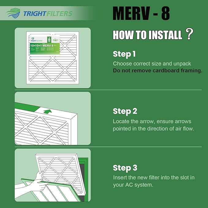 TRIGHTFILTERS 10x10x1 Air Filter 6 Pack, Durable MERV 8 Pleated Home HVAC AC Furnace Filters, Lightweight Compact Air Conditioner Filter Replacement