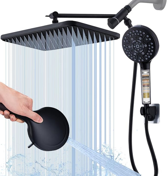 Black Large High Pressure Filtered Shower Head with Handheld, 14" Rain ShowerHead and 10 Spray Handheld with Filter, Upgrade Dual Shower for Couples Bathroom Accessories and Hard Water