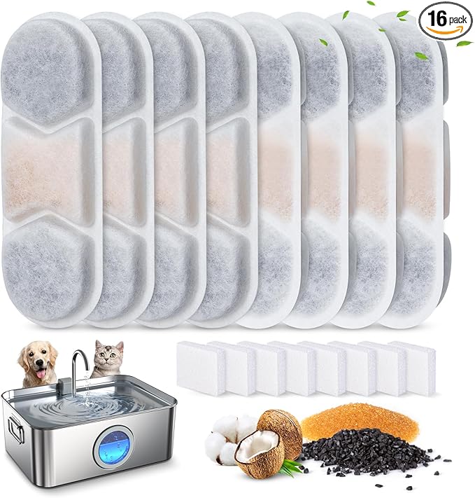 8 Pack Dog Fountain Filter Replacement for Zuqqony 12L/3.2Gal Stainless Steel Large Dog Water Fountain, DYSJ01 Dog Water Bowl Dispenser for Large Dogs or Multi-Pet Home
