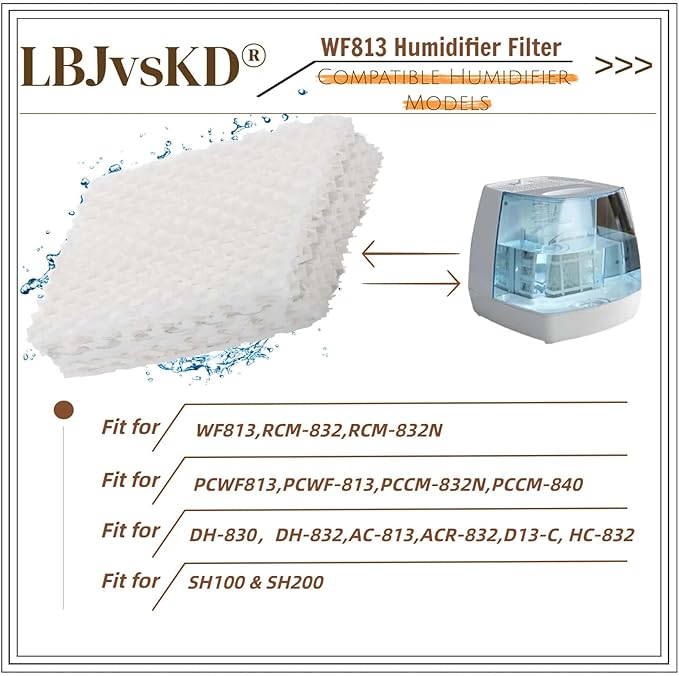Replaces for Equate Humidifier Filters Replacement WF813-6pk, Cool Mist Humidifiers Wick Filters, Fits Relion RCM832/RCM-832N, Procare PCWF813, Protec, Equate EQ-2119-UL/EQWF813