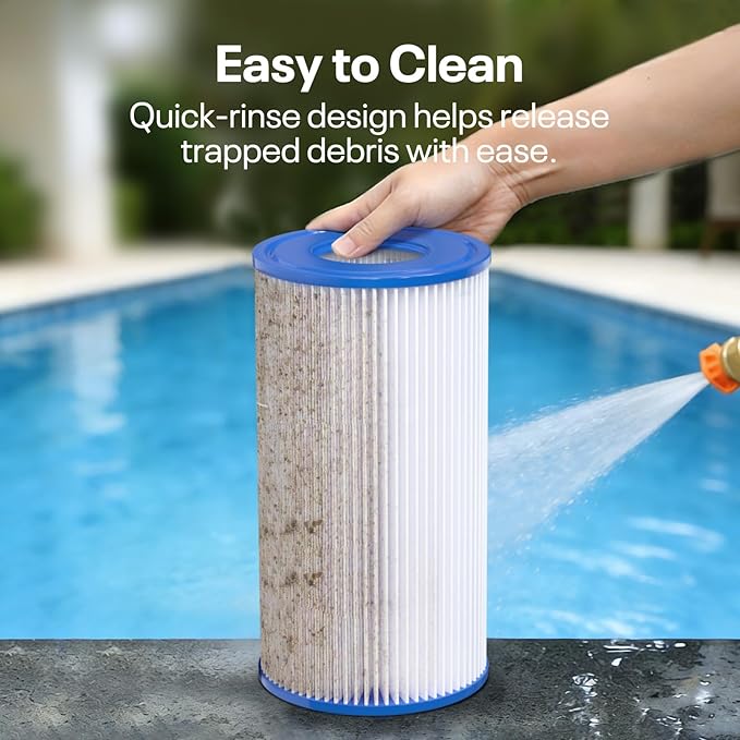 POOLPURE Type A or C/III Pool Filter Replaces Intex 29000E/59900E/#29003E, 1000/1500/530 GPH Filter Pump, C-4607, Funcicle, Easy Set, Summer Waves Above Ground Pools, Reusable Easy to Clean, 4 Pack