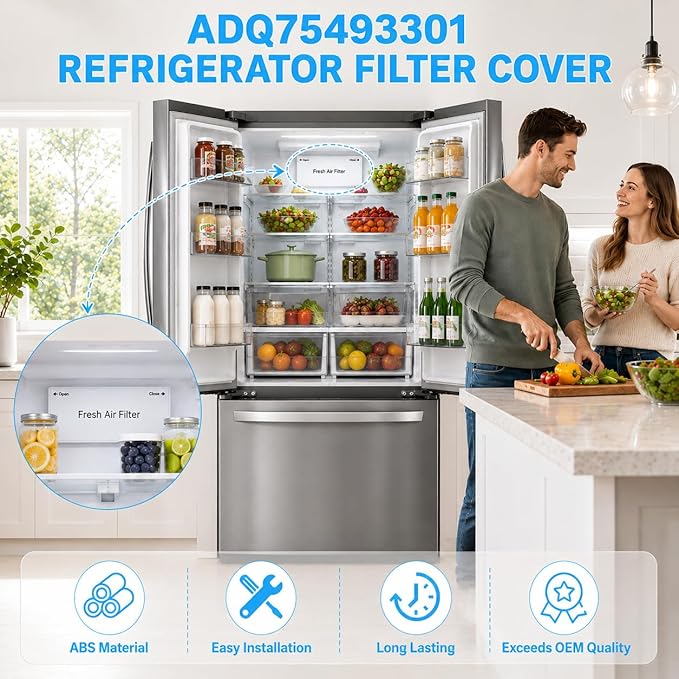 ADQ75493301 Refrigerator Air Filter Cover Replacement Part Compatible with LG Fridge Fresh Air Filter Housing Case Assembly Replaces AP6887594 PS12724761 Fits LRFXC2416S LRMVS3006S