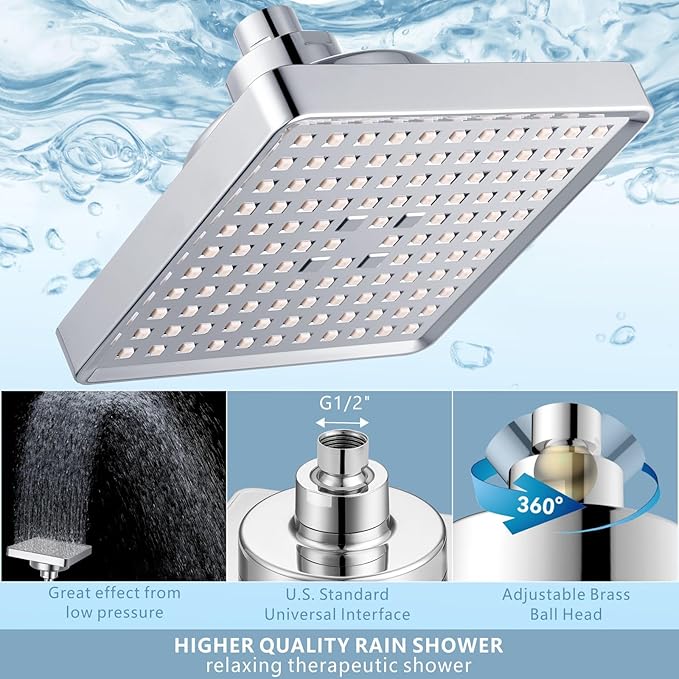 Filtered Shower Head with Handheld Combo, High Pressure Rain Showerhead Filter for Remove Chlorine and Harmful Substances, with Self-adhesive Holder/59" Hose, Chrome