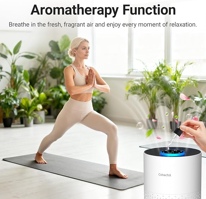 2 Pack Air Purifiers for Bedroom Home, Cobectal Air Cleaner with HEPA 3-in-1 Filter for Room up to 1050 ft², Sleep Mode & Aroma Function, Portable Air Purifiers for Office, Dorm, RVs, White