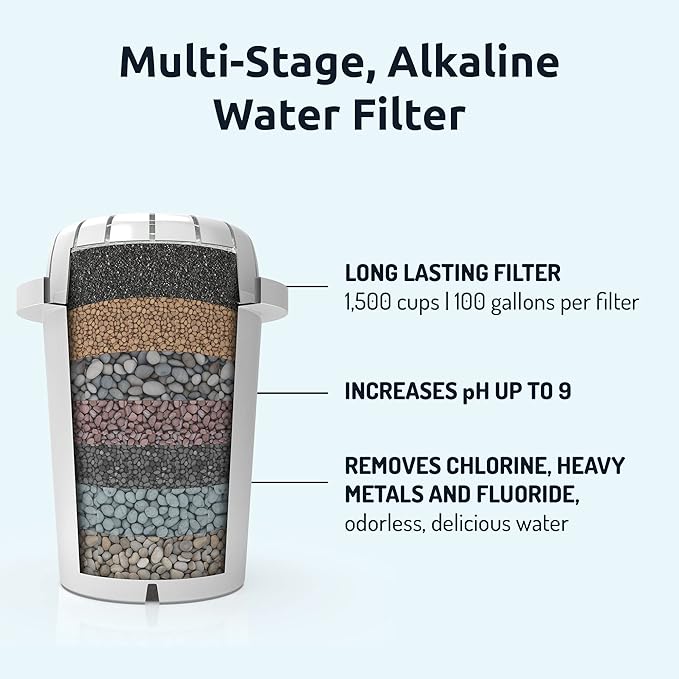 Invigorated Water PH001 Alkaline Water Filter Replacement for Pitchers & Dispensers, BPA-Free, Reduces Chlorine, Copper & Heavy Metals, Raises pH, 96 Gallons/Filter (3-Pack, Black)