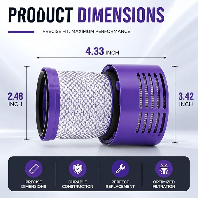 2 Pack SV27/V10 Replacement Filters for V10 Cyclone/Animal/Absolute/Total Clean/Motorhead & SV12/SV27, Replace Part 969082-01, Washable Reusable Vacuum Accessory，with 1 Clean Brush