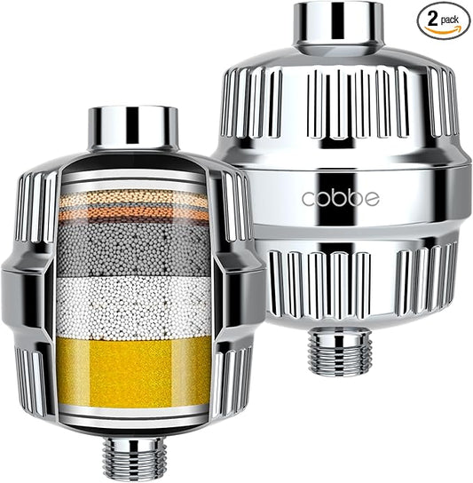 Cobbe HD HEAVY DUTY High Output Shower Filter 2 Pack – 99% REMOVAL Shower Head Filter for Hard Water, Heavy Metals, Chlorine and Harmful Substance, Improve your skin and hair - Chrome