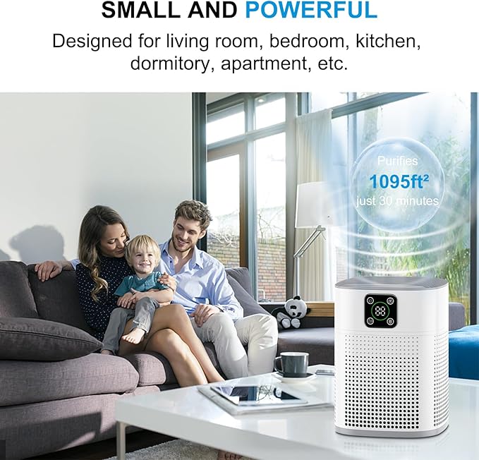 2 Pack Air Purifiers for Home Bedroom up to 2190ft², Honeyuan H13 HEPA Air purifier for pets with 360°Air Intake, 3 Fan Speeds, White