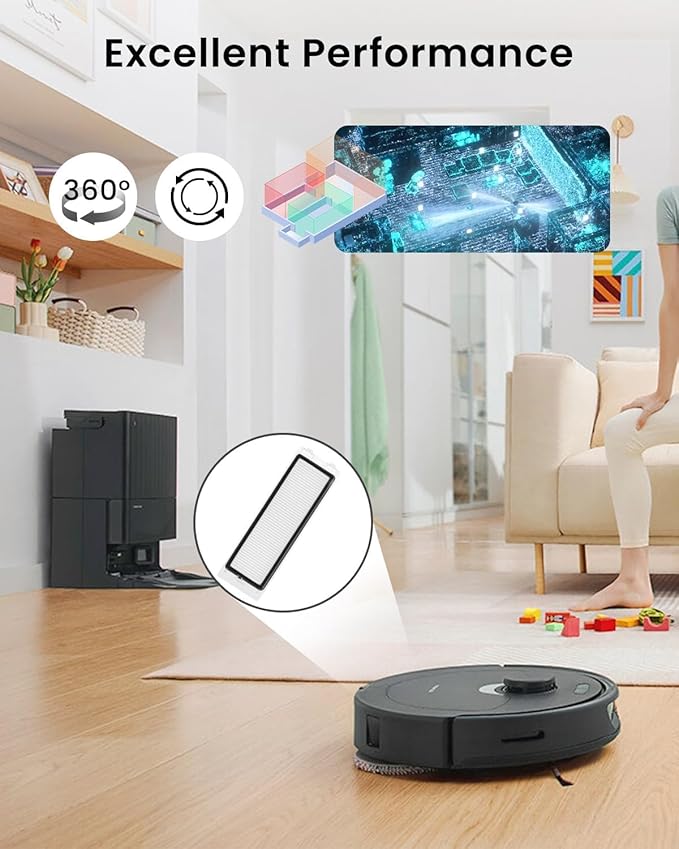 4Pack Filter Replacement Parts Compatible with Roborock QRevo Robot Vacuum Cleaners, Washable High-Efficiency Filters