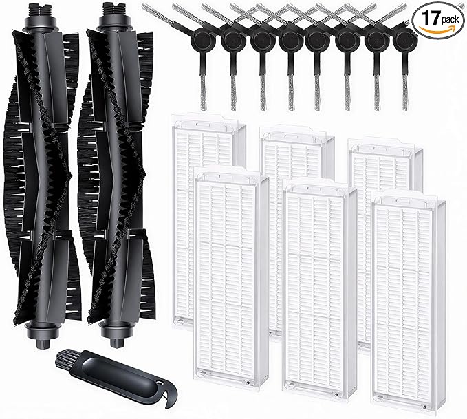 WVCR200S Accessories Kit for WYZE Robot Vacuum Cleaner WVCR200S Replacement Parts Kit, 2 Main Roller Brush, 6 Hepa Filter, 8 Side Brush, 1 Cleaning Tools (17PCS)