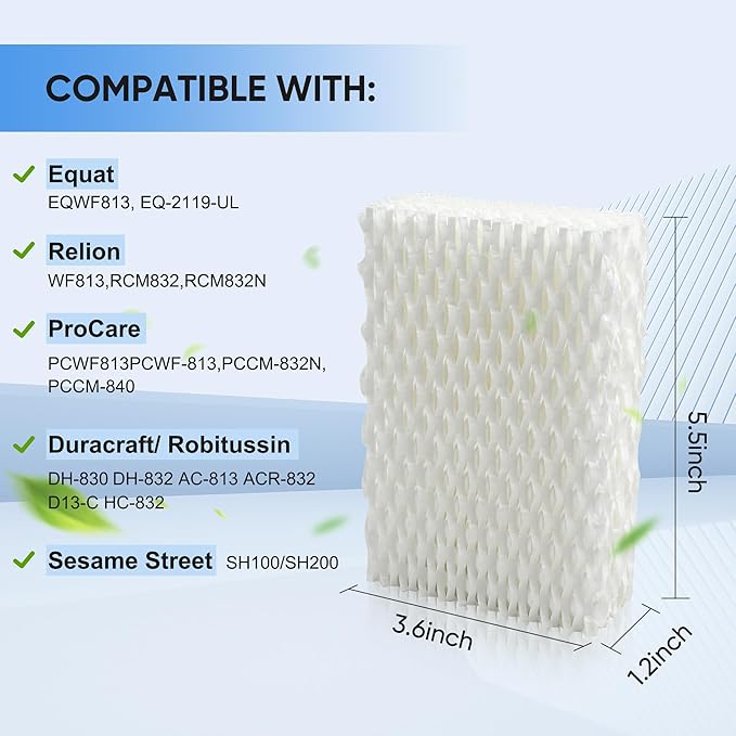 HOMJOY 3 Pack WF813 Humidifier Filter Replacement for Equate EQWF813 EQ-2119-UL,ReliOn WF813 RCM-832 RCM-832N, ProCare PCWF813 PCWF-813 PCCM-840 PCCM-832N Cool Mist Humidifier Filters