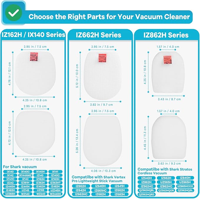 IZ862H UZ565H Filters (2 Felt and 2 Foam Filters) for Shark Stratos Cordless DuoClean PowerFins HairPro Vacuum IZ562H UZ865H IZ540H IZ840H IZ800 IZ862H, Replacement Part XFFKIZ700