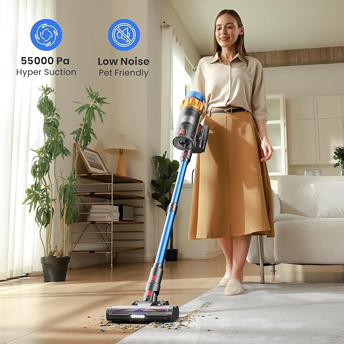 Cordless Vacuum Cleaner, 650W 55KPA 70Mins Vacuum Cleaners for Home, Self-Standing Stick Vacuum with Anti-Tangle, Lightweight Wireless Vacuum Cleaner for Hardwood Floor/Carpet/Pet Hair