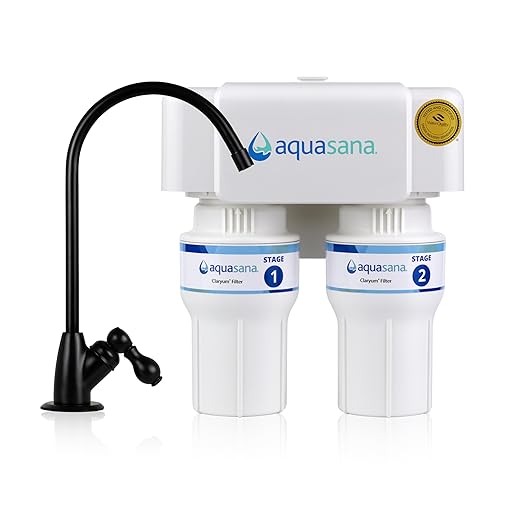 Aquasana Under Sink Water Filter | 2-Stage Filtration | Reduces up to 99.99% of PFAS, Lead, Chlorine, Cysts, & More | Under Counter Drinking Water Filter | Matte Black Faucet | AQ-6200-MB