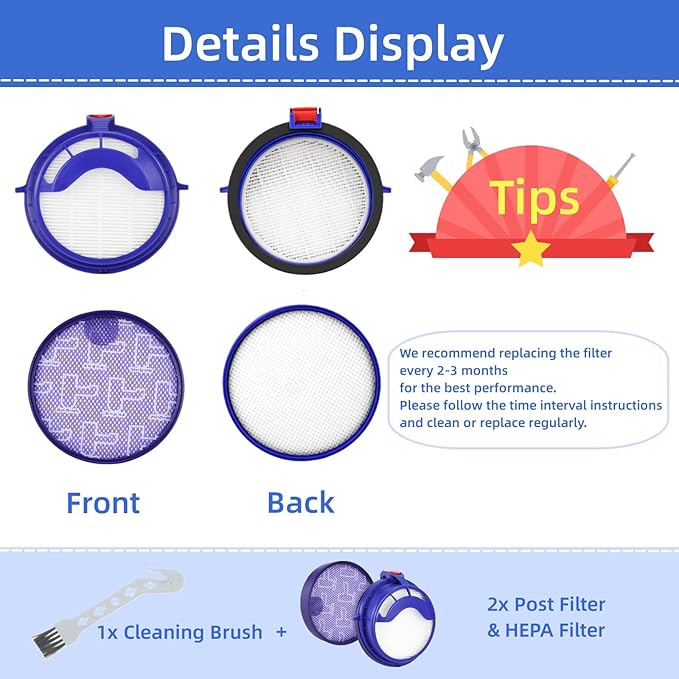 DC25 Filter Replacement for Dyson DC25 Ball Vacuum Cleaner, Pre Filter Part #919171-02, Post HEPA Filter, Part #916188-06 (2 Set)