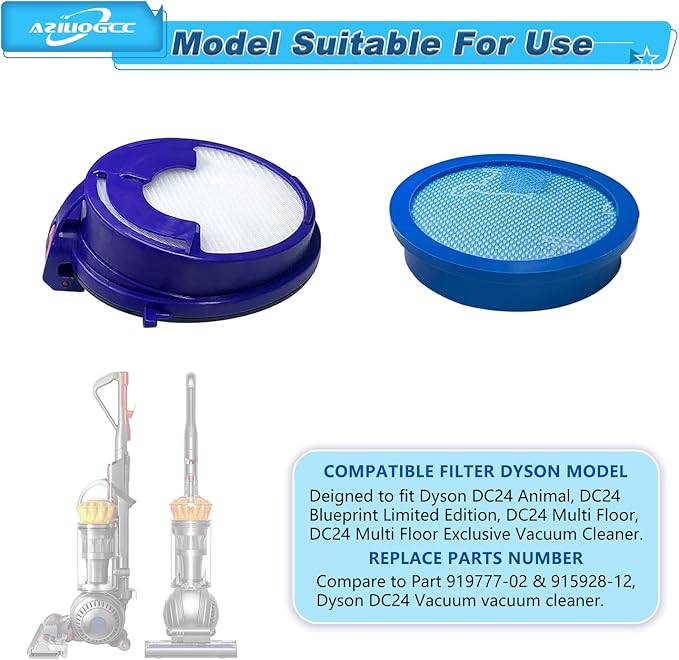 Vacuum filter kits repalcement for Dyson DC24, DC24 Animal, DC24 Multi-Floor the Ball, Part 919777-02 & 915928-12,1 Pre Motor Filter and 1 Hepa filter