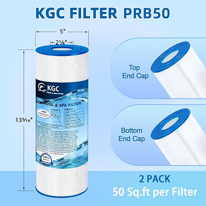 KGC PRB50-IN Hot Tub Filter Spa Replaces for PRB50 - Fits Unicel C-4950, Guardian 413-212-02, Filbur FC-2390, Spa Filters for J210/J220/J235/J245/J275, 5X13 Drop in Hot Tub Filter, 50 sq.ft, 2 Pack