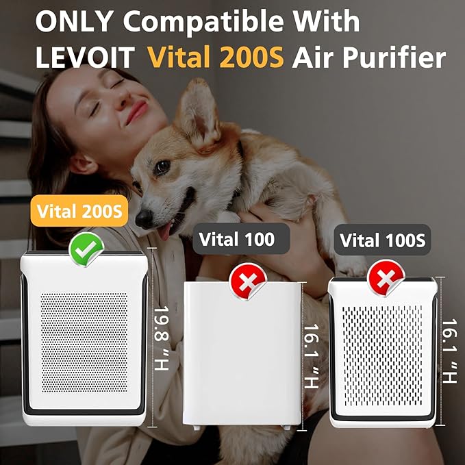 Vital 200S Smoke Remover Replacement Filter for LEVOIT Vital 200S and Vital 200S-P Air Purifier, High-Efficiency Activated Carbon Filter, Vital 200S-RF-SR