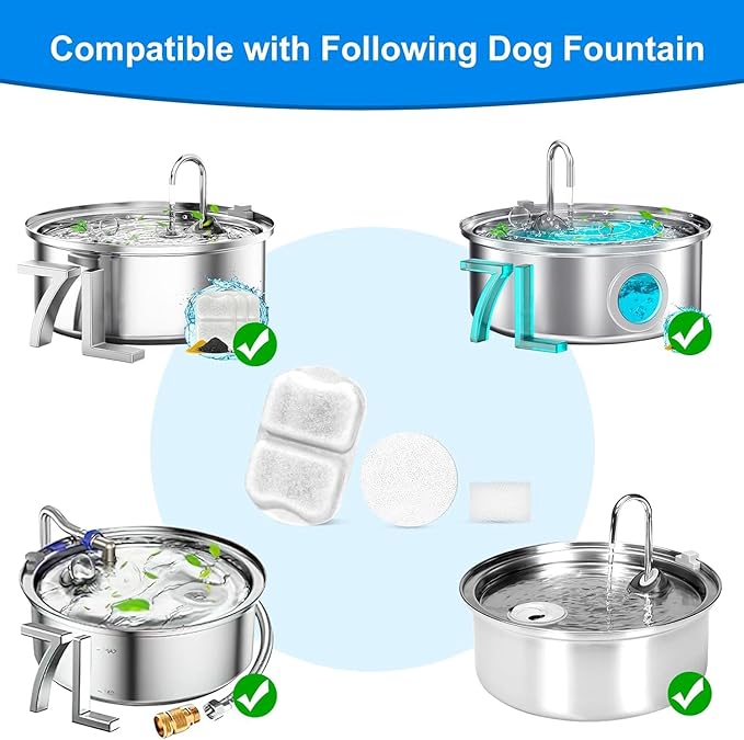 32 Sets Replacement Filters-Dog Water Fountain Filters for Large Dogs, Pet Water Filters Compatible with oneisall 7L/230oz/1.8G Stainless Steel Dog Fountain