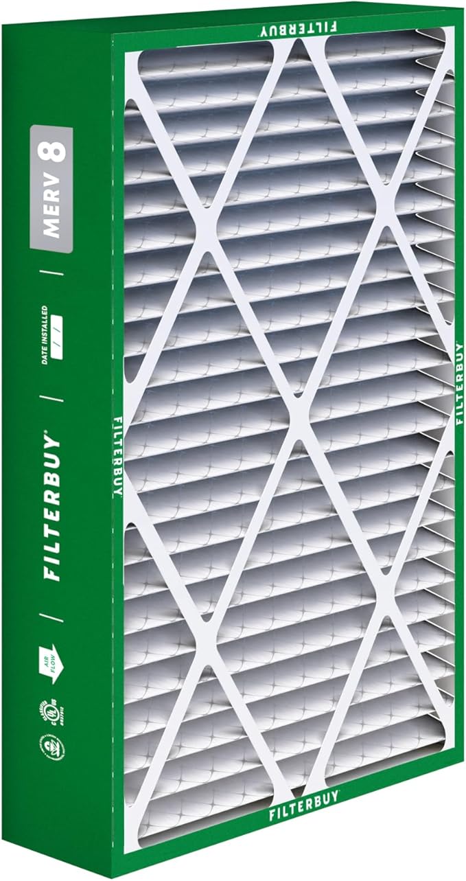 Filterbuy 16x25x5 Air Filter MERV 8 Essential Dust & Allergy Defense (4-Pack), Pleated HVAC AC Furnace Filters for Amana, Coleman, Goodman, Maytag, York, and More (Actual Size: 15.38 x 25.50 x 5.25)
