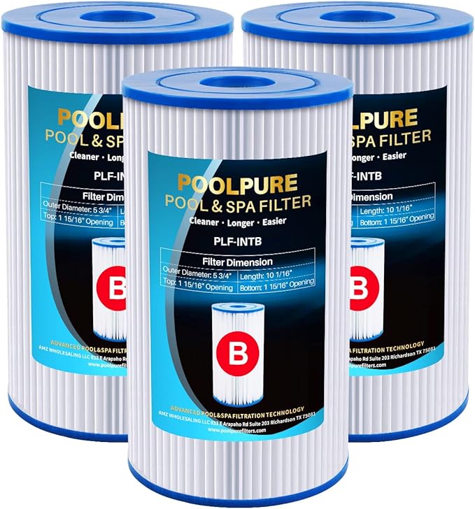 POOLPURE Type B Pool Filters Compatible with Intex 29005E, 29005/59905, JPC01 Type IV-B, 28633EG, 2500 GPH Cartridge Filter Pump, Flow Clear/Easy Set Reusable Swimming Pool Filter Cartridge, 3 Pack