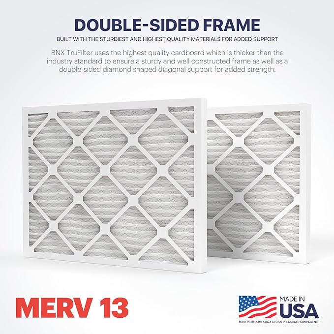 BNX TruFilter 18x30x1 Air Filter MERV 13 (4-Pack) - MADE IN USA - Electrostatic Pleated Air Conditioner HVAC AC Furnace Filters for Allergies, Pollen, Mold, Bacteria, Smoke, Allergen, MPR 1900 FPR 10