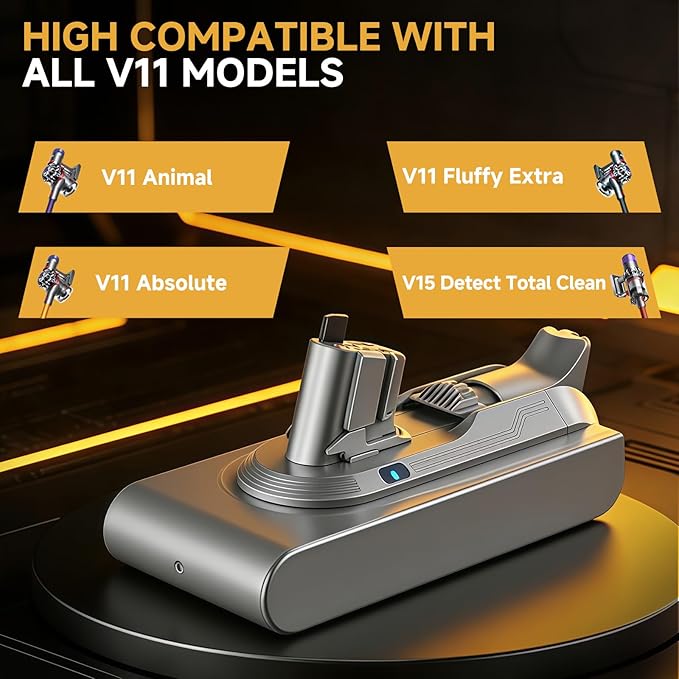 Upgraded 9000mAh 25.2V V11/V15 Battrey Replacement Compatible with Dyson V15 Extra/Absolute/Animal/Motorhead/Fluffy/Torque/Drive/Outsize/V15/SV15/SV22 Vacuum Cleaner. (Not for Screw-in Models)