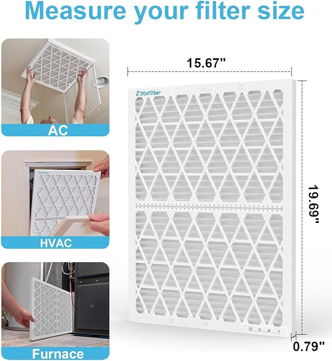 16x20x1 Air Filter MERV 8, 1 Foldable Frame + 6 Refills for Home AC Furnace & HVAC (Actual Size: 15.75"x19.75"x0.75") DUST, Pet, & Allergy