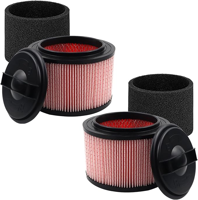 Fine Dust Cartridge Filter Compatible with Vacmaster VF408, VF410P, Wet/Dry Vac Beast VFB511B and Cleva Industrial VF408B - 2 Pack Vacuum Filters and Foam Filters