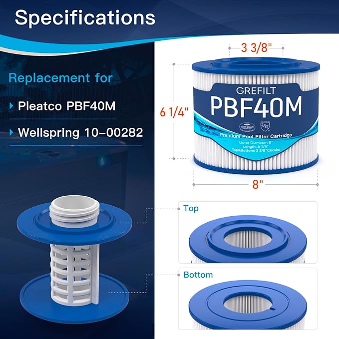 10-00282 Hot Tub Filter Compatible with Bullfrog Spa Filter, Wellspring 30 Coreless 10-00282, Pleatco PBF40M, 30 sq.ft. 2-Pack
