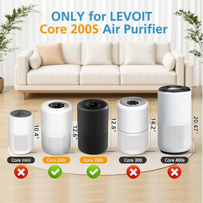 Core 200S-P Replacement Filter Compatible with LEVOIT Core 200S Smart WiFi Air PuriFier, Core 200S-RF Air Filter, Yellow, 2 Pack