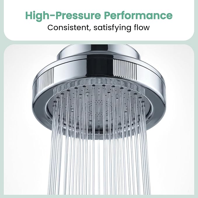 High Pressure Filtered Shower Head for Hard Water| Chrome Shower Filter for Hair & Skin | Calcium sulfite, Activated Carbon & KDF-55 | Easy Install with Easy Swap Filter Replacement